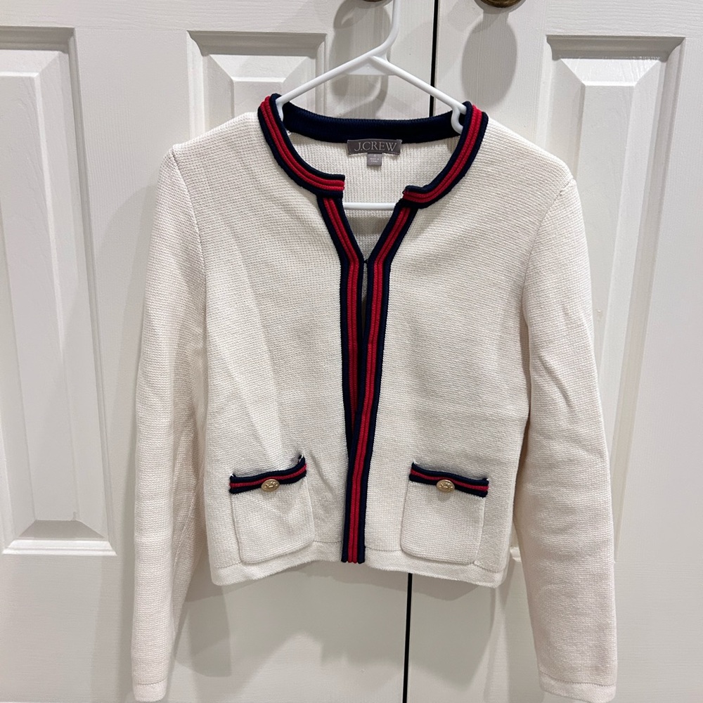 J.Crew Ivory Knit Sweater with Navy Accents